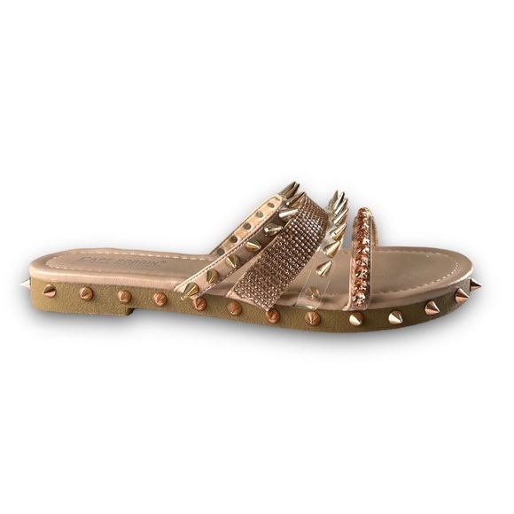 Cape Robbin Tan Xtreme Sandals Studded Rhinestone Embellished Slides Size 8 NWOT - Picture 3 of 13